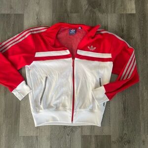 Vintage adidas Originals Red & White Zip-Up Track Jacket with Trefoil
